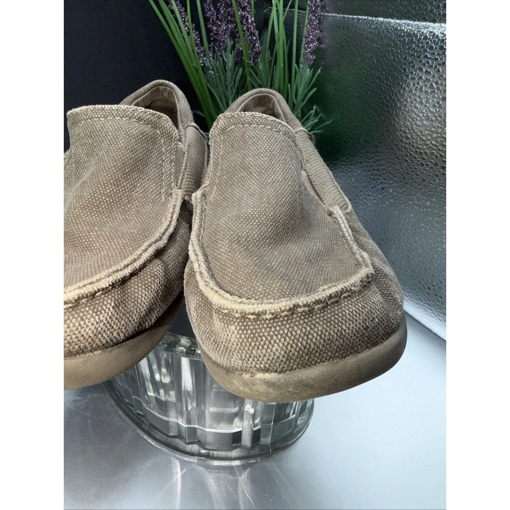 CROCS Child Size 13 Shoes SANTA CRUZ II Brown Canvas Slip-On Loafer Beige‎ Brown